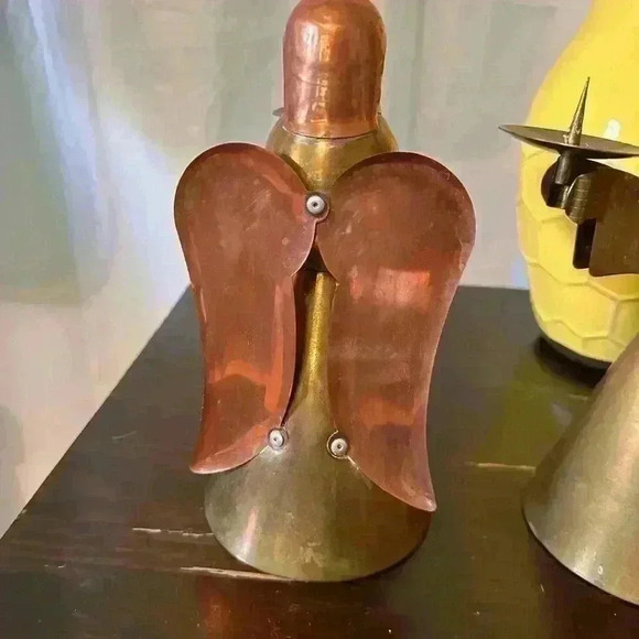 Brass & Copper Tabletop Angel Candleholder. Set Of 2. 9” Tall - Picture 2 of 5
